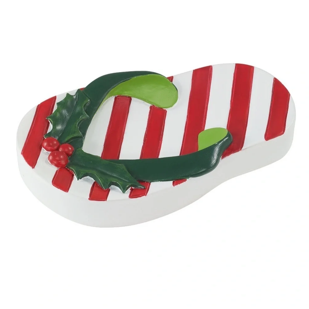 Festive Striped Holly Flip Flop Decor Christmas Bathroom Tray AVANTI New in Box